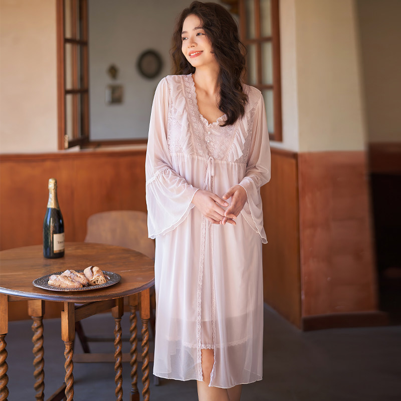 夏季莫代尔法式蕾丝吊带精致高级感睡裙带胸垫睡衣女款纯棉两件套