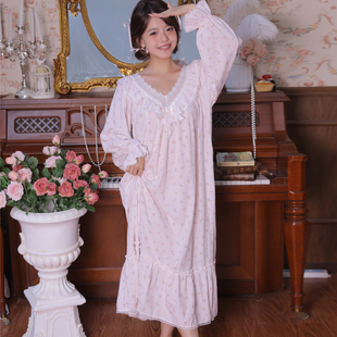 少女宫廷风古代碎花法式莫代尔长袖睡裙女款2026新款性感睡衣春秋
