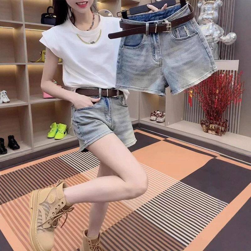 爆款2025年夏季新款个性口袋毛边牛仔短裤女百搭显瘦阔腿a字热裤