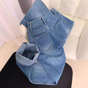 女春季 阔腿裤 新款 高腰宽松显瘦垂感百搭窄版 美式 复古蓝直筒牛仔裤