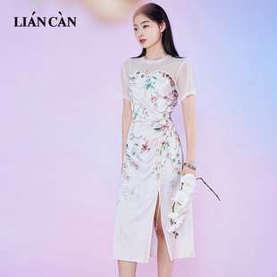 莲灿2025夏新商场同款 连衣裙女 波西米亚风设计师品牌时尚 圆领短袖
