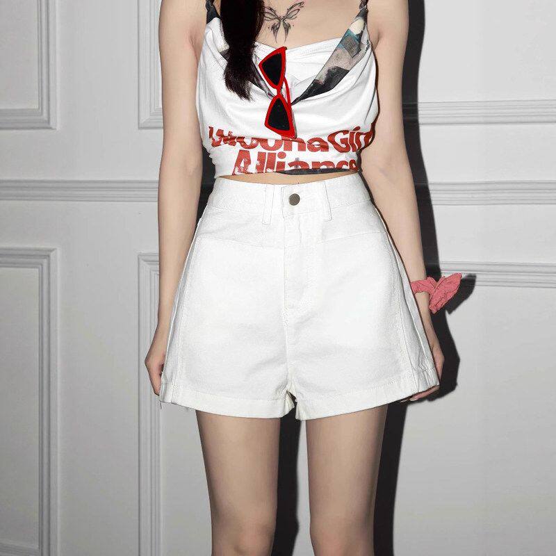 白色A字高腰牛仔短裤女2025年夏季新款修身显瘦小个子外穿热裤子