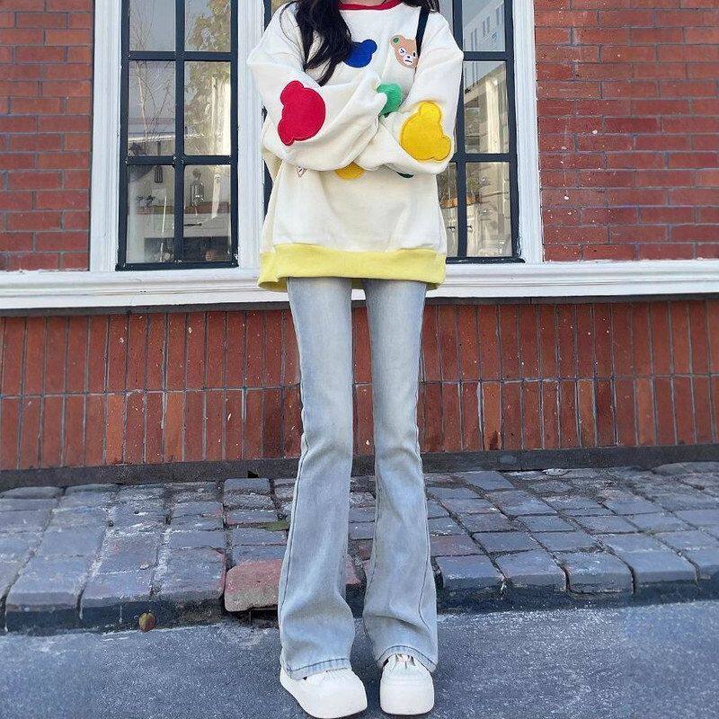 韩系水洗微喇牛仔裤女2025春秋新款高腰弹力修身显瘦小个子马蹄裤