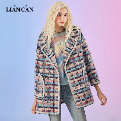 莲灿翻领绣花毛呢大衣