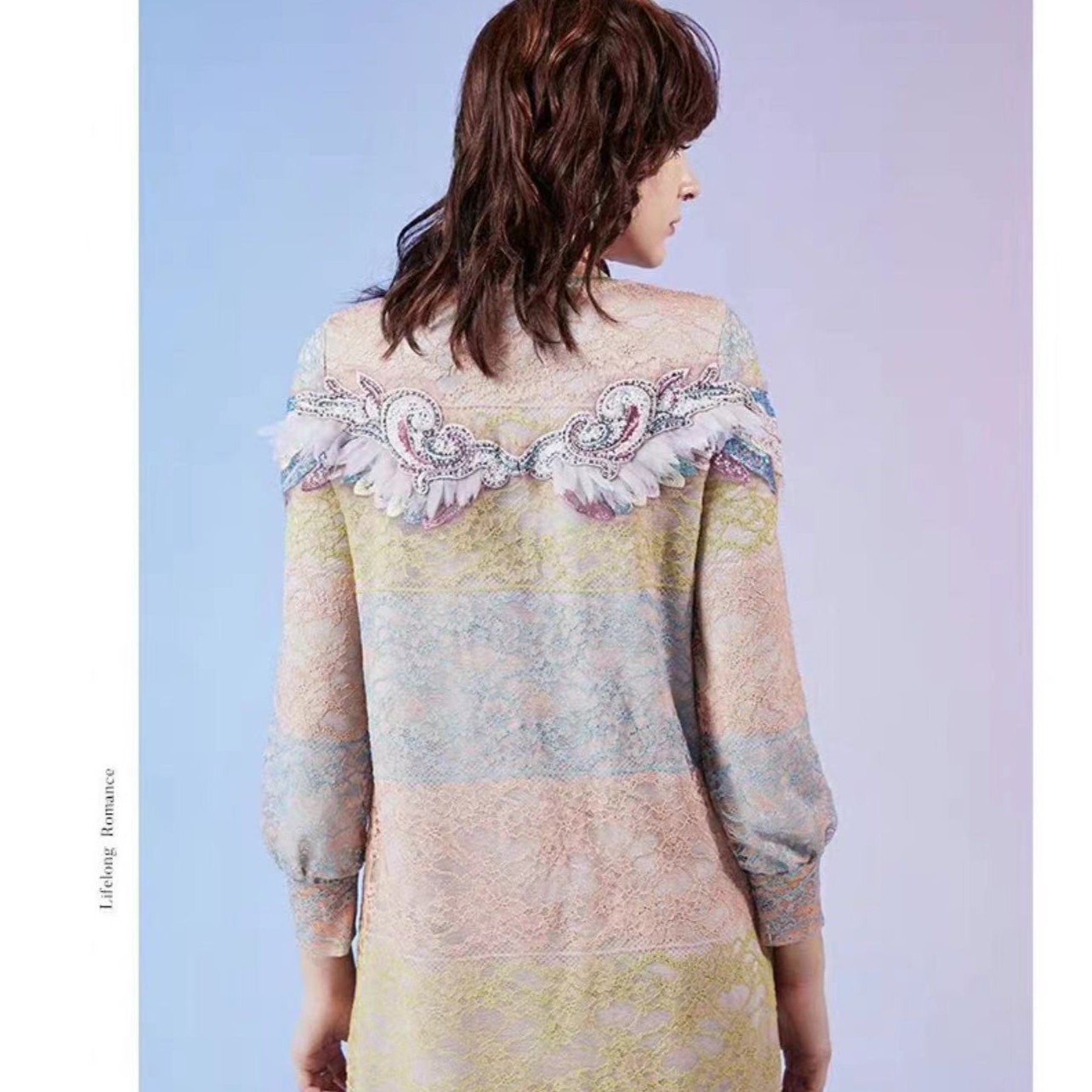 莲灿翅膀刺绣蕾丝雪纺连衣裙时尚7121320011