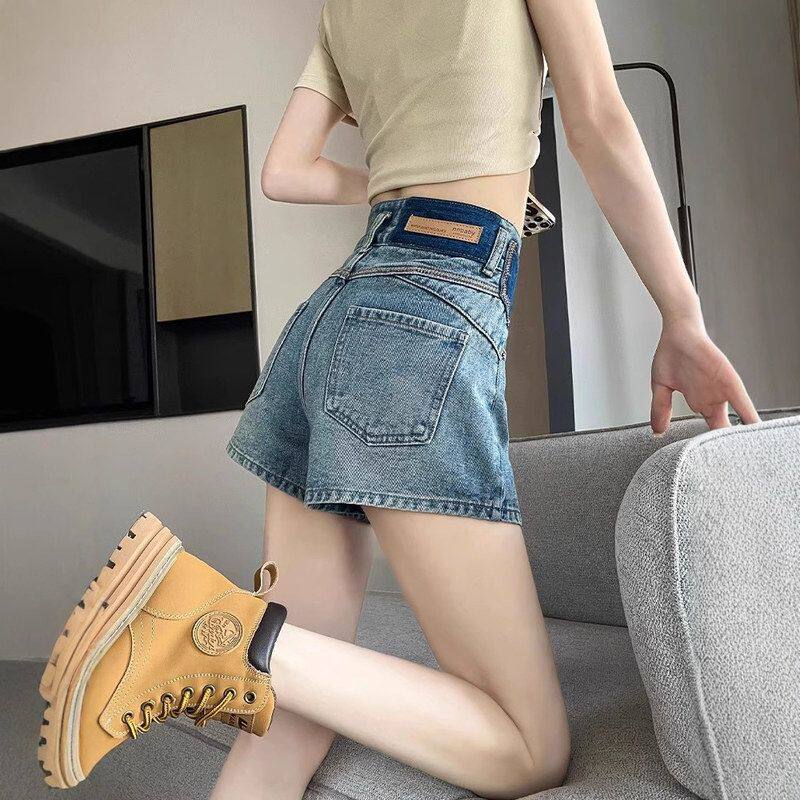 牛仔短裤女夏季薄款大码胖mm设计感高腰宽松显高显瘦a字阔腿热裤