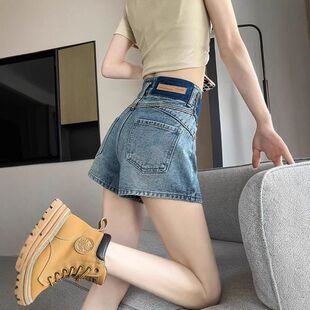 牛仔短裤女夏季薄款大码胖mm设计感高腰宽松显高显瘦a字阔腿热裤