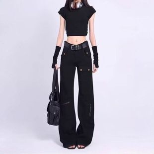 休闲直筒牛仔裤 2025春秋个性 宽松显瘦街头长裤 裤 女潮 重工直筒工装