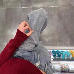 胖mm宽松显瘦带钻阔腿裤 满天星双面烫钻直筒牛仔裤 大码 新款 女春季