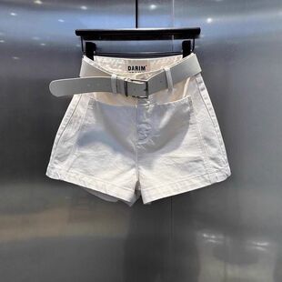 白色高腰牛仔短裤女2024夏季新款百搭休闲设计感小众a字阔腿热裤