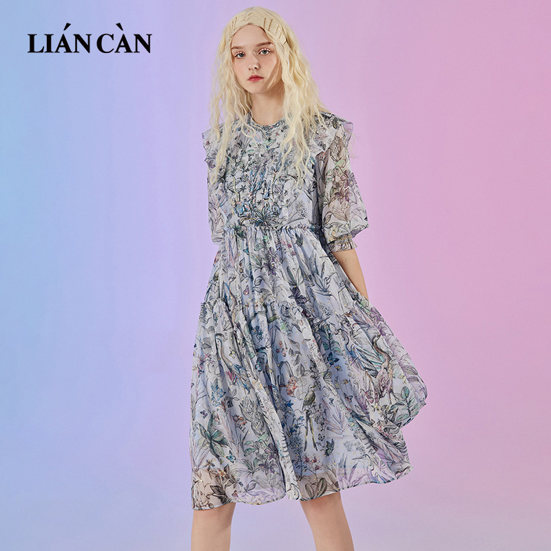 甜美大摆裙聚酯纤维碎花