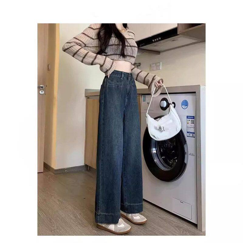 复古设计感牛仔裤女2025春夏季新款直筒高腰宽松显瘦小个子阔腿裤