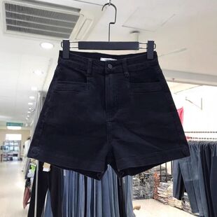大码黑色高腰牛仔短裤女夏季薄款胖mm宽松显瘦a字直筒阔腿热裤子