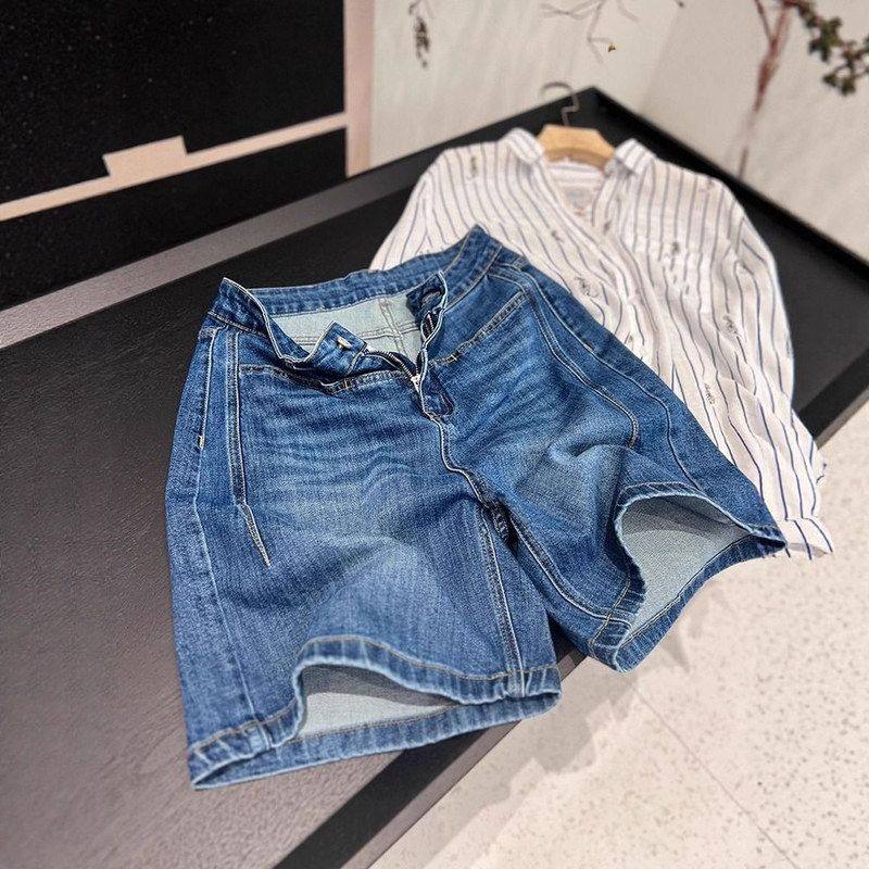 复古薄款牛仔短裤女夏季爆款新款高腰宽松显瘦阔腿个性a字5分中裤