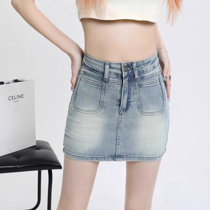 韩版设计感牛仔半身裙女2024夏季新款高腰宽松显瘦小个子a字短裙