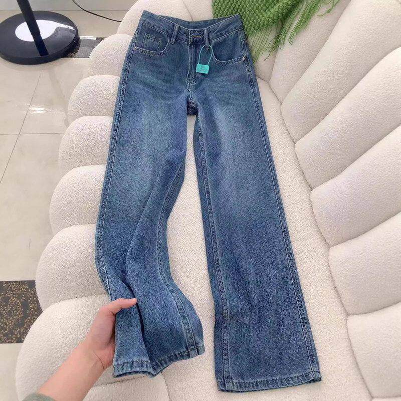 复古蓝直筒牛仔裤女2026春秋新款美式高腰宽松垂感休闲窄版阔腿裤