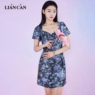 波西米亚风设计师品牌V领针织短袖 莲灿折扣店新商场同款 连衣