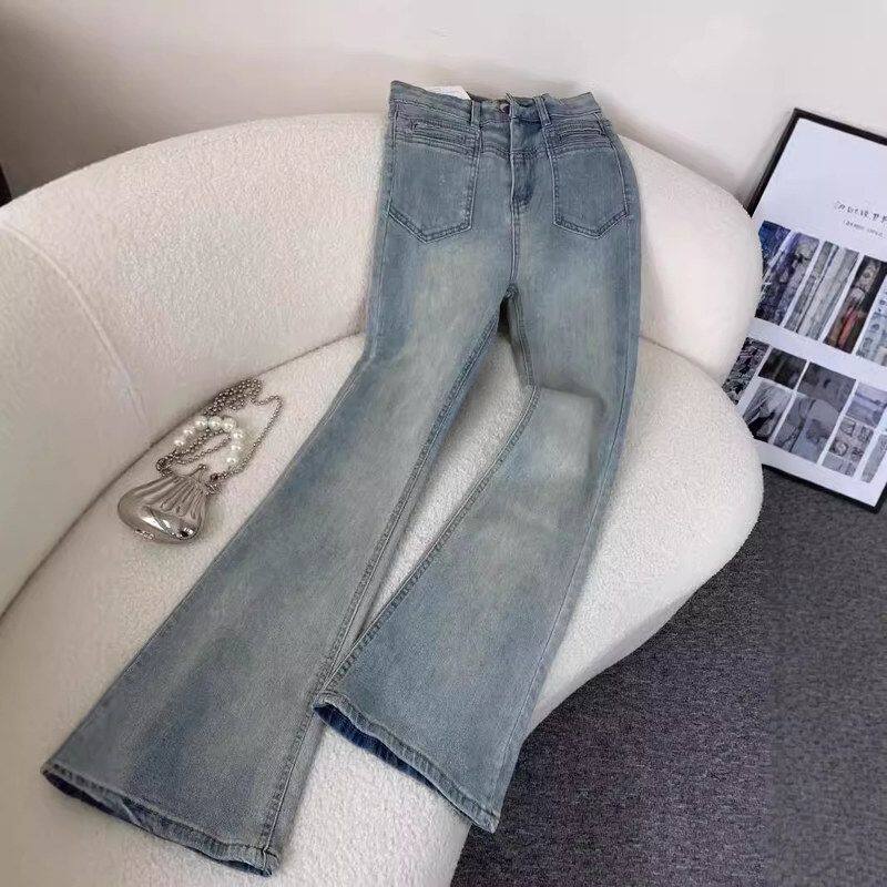 水洗高腰气质微喇叭牛仔裤女2024年新款弹力修身显瘦马蹄裤子长裤