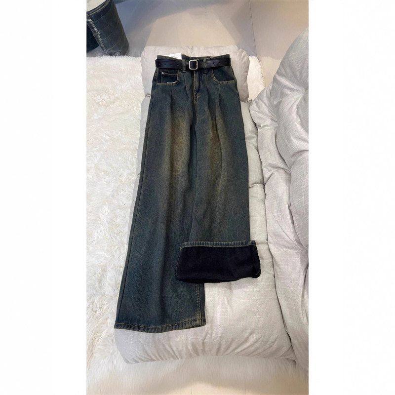 大码阔腿牛仔裤女2025新款秋冬高腰显瘦直筒胖mm宽松垂感拖地裤子