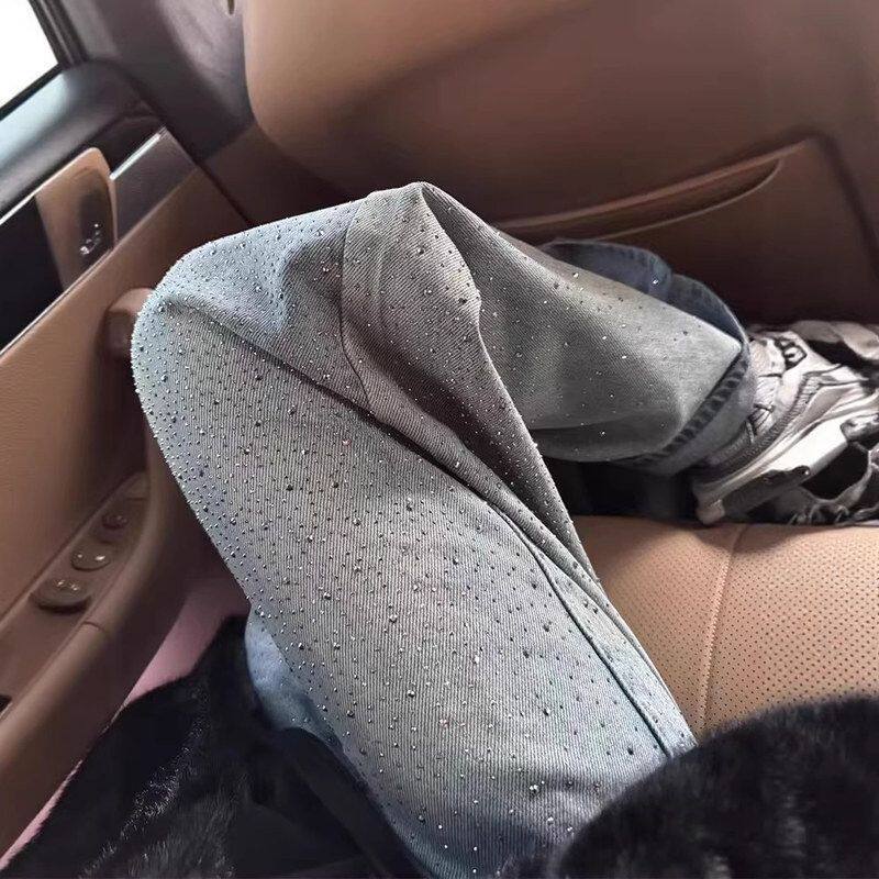 满钻阔腿牛仔裤女2026春季新款高腰显瘦重工满天星烫钻直筒拖地裤