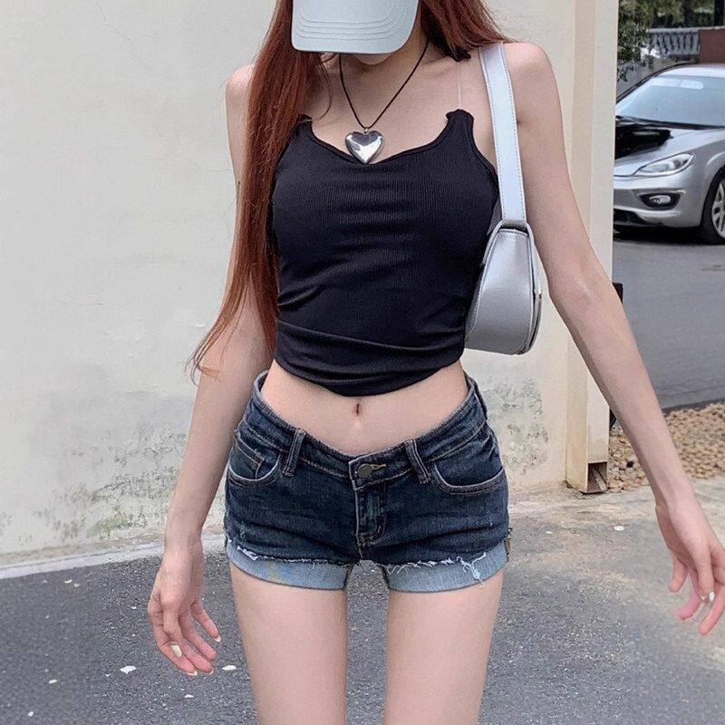 低腰牛仔超短裤女 春夏季网红丰胯紧身辣妹弹力翻边包臀热裤