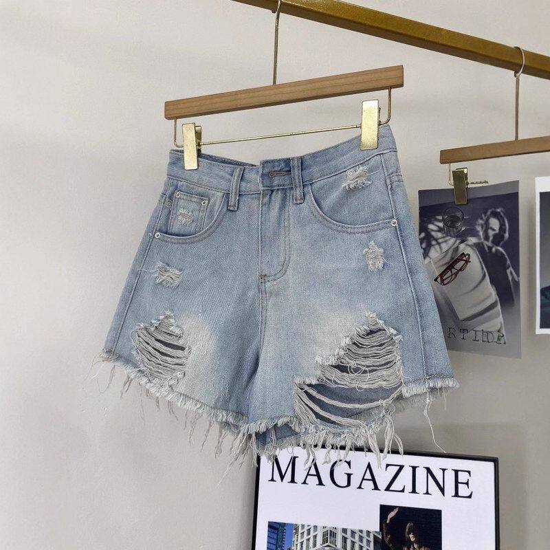 复古辣妹牛仔短裤女2025夏季新款高腰显瘦小个子破洞A字阔腿热裤