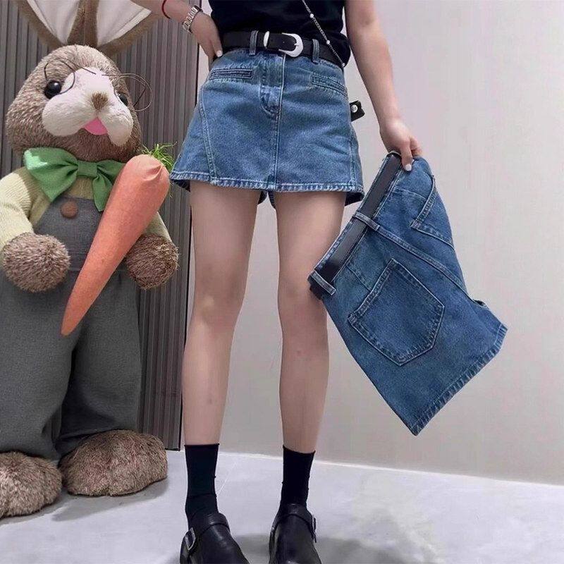 大码复古牛仔半身裙女夏季胖mm防走光高腰显瘦包臀a字短裙裤子