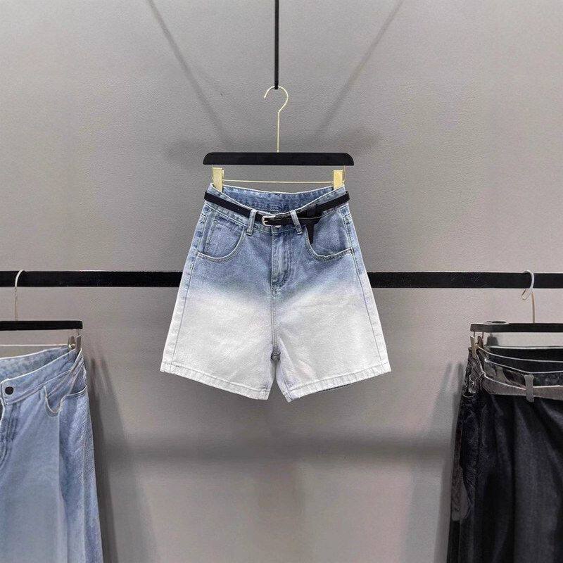 复古五分牛仔短裤女夏季新款渐变设计感高腰宽松显瘦a字直筒中裤