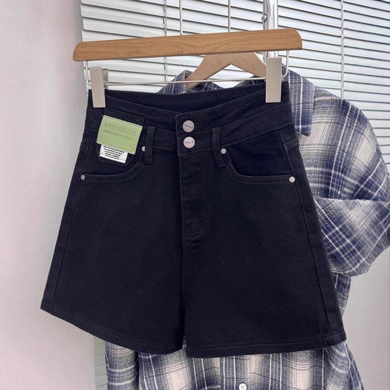 黑色高腰牛仔短裤女夏季薄款大码胖mm显瘦遮肚小个子a字阔腿热裤