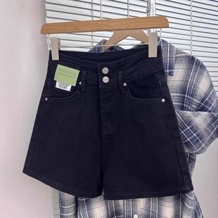 黑色高腰牛仔短裤女夏季薄款大码胖mm显瘦遮肚小个子a字阔腿热裤