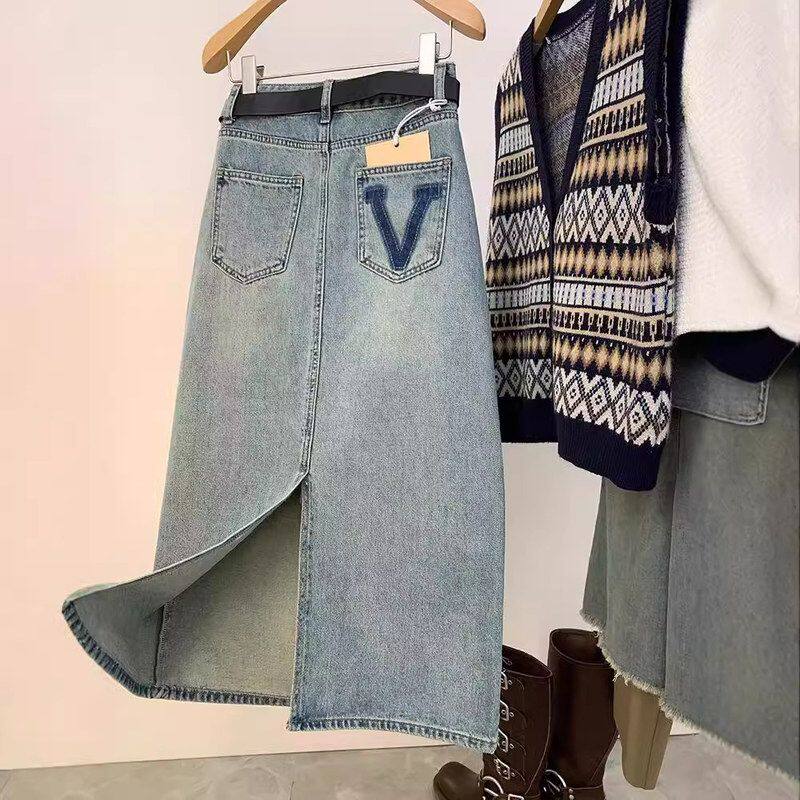 后开叉中长款包臀牛仔裙女2024年夏季新款高腰遮胯显瘦a字半身裙