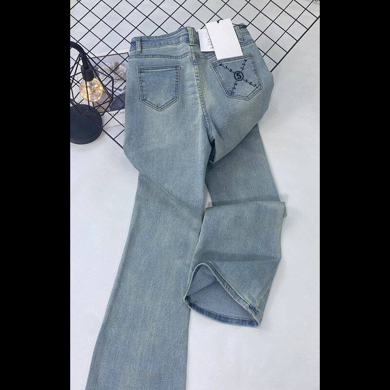 2024秋季新款浅色微喇牛仔裤女设计感高腰百搭修身显高显瘦马蹄裤