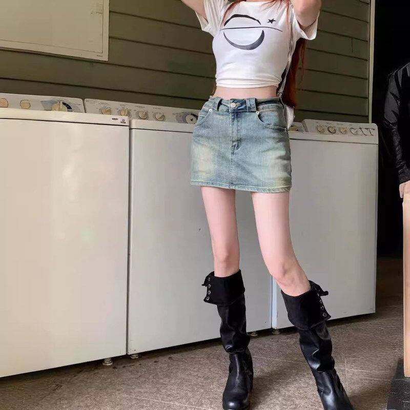 港味复古牛仔半身短裙2024夏季新款女装高腰A字裙子显瘦包臀裙潮