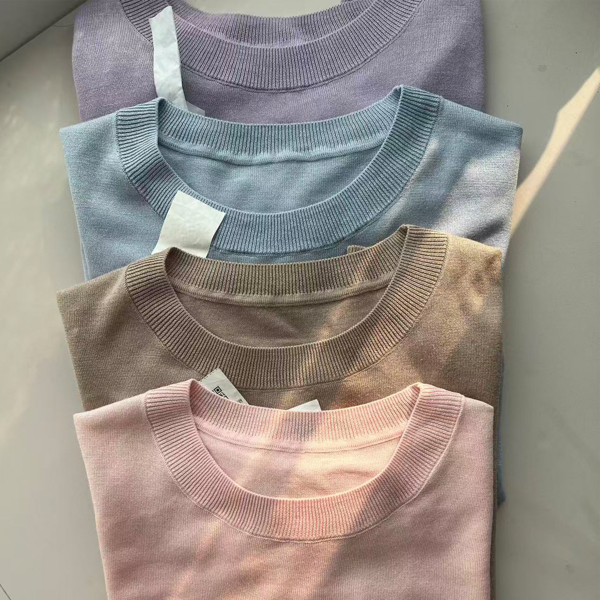 柞蚕丝宽松圆领针织衫短袖薄款夏季百搭T恤女短款透气柔软轻奢风