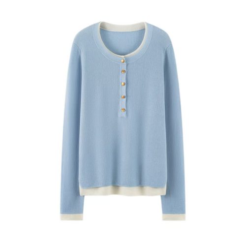 康赛妮80支100羊绒精纺3股织假两件时尚弹力贴身套头衫柔软亲肤