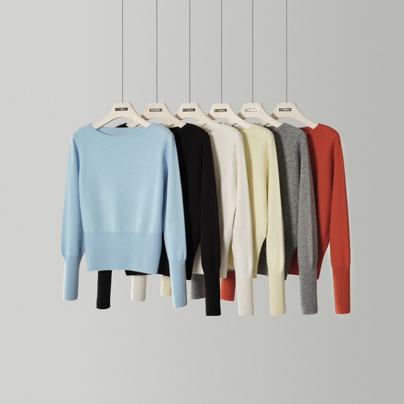 康赛妮短款100纯羊绒套头衫时尚纯色收腰长袖显瘦一字领单股薄款,女装/女士精品,羊绒衫,淘宝优惠券,粉丝福利购,淘宝优惠卷