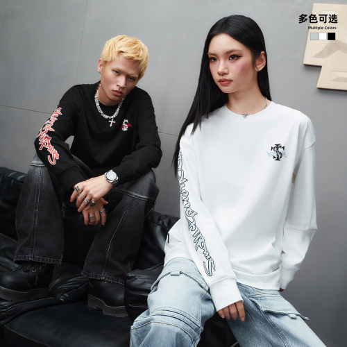 STK SmallTownKid札刻手写体拉浆长袖T恤2.0字母印花上衣美式街头