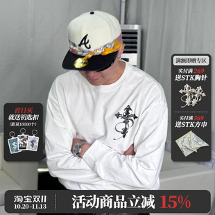ASEN同款 STK SmallTownKid 黑白十字架长袖T恤 打底内搭美式复古