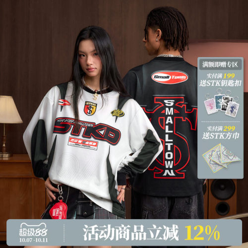 STK SmallTownKid 蛇纹十字赛车球衣长袖T恤机车印花复古流上衣潮