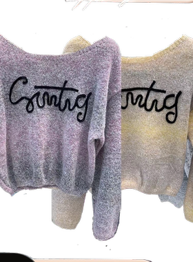 韩版宽松显瘦百搭圆领长袖针织衫女渐变色毛衣上衣