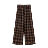 2025新款 女高腰加绒垂感直筒休闲裤 韩版 宽松显瘦百搭格子阔腿裤