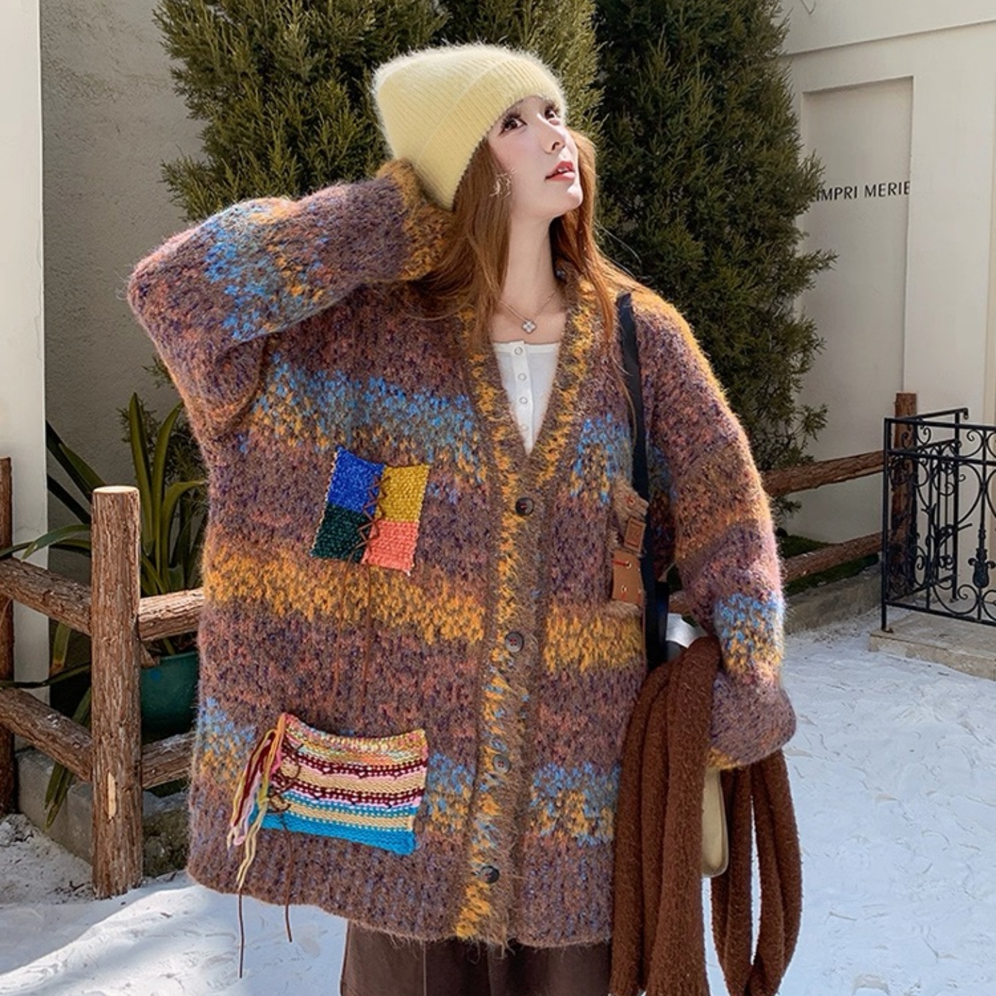 慵懒设计感费尔岛针织衫外套长袖