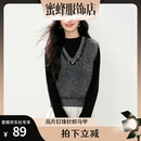 2025新款 秋冬坎肩内搭叠穿宽松上衣 时髦高级感亮片钉珠马甲针织衫