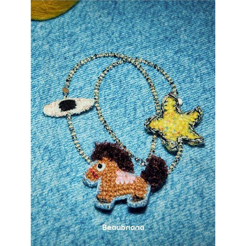 马上开心长款毛衣项链女毛线黄星星颈链