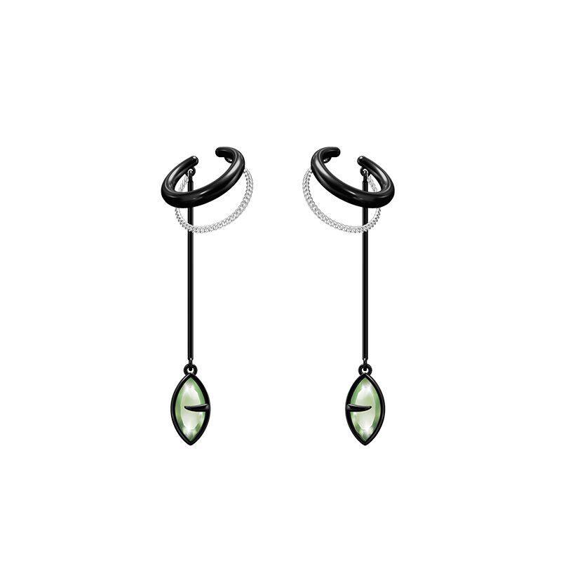 GOOG绿瞳猫眼锆石耳坠小众设计感夹款耳环独特耳饰耳夹无耳洞同款