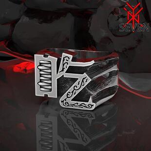 原创定制七宗罪暴食饕餮复古戒指个性潮男士汉字