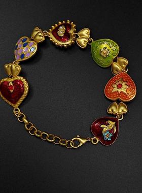 【珐琅心韵】复古多巴胺彩色滴釉手链女复古轻奢小众爱心手饰精致