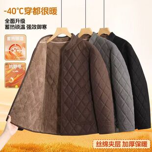 冬季新款男士棉袄加厚中老年人冬季条绒棉衣外套保暖棉服爸爸装