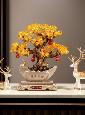 圣优顿水晶发财树风水摆饰鹿家居客厅招财树办公室摇钱树开 业礼