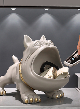 轻奢玄关钥匙收纳法斗犬摆件